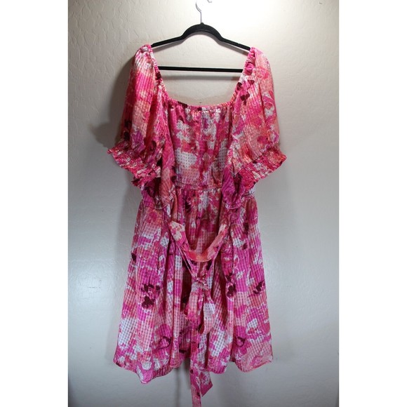 Lane Bryant PINK Smocked Cuff-Sleeve Square-Neck Fit & Flare Dress size 26 NWOT - Picture 3 of 6